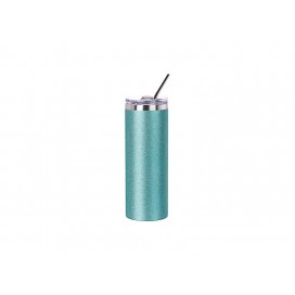 20oz/600ml Glitter Stainless Steel Skinny Tumbler with Straw & Lid (Light Blue) (10/pack)